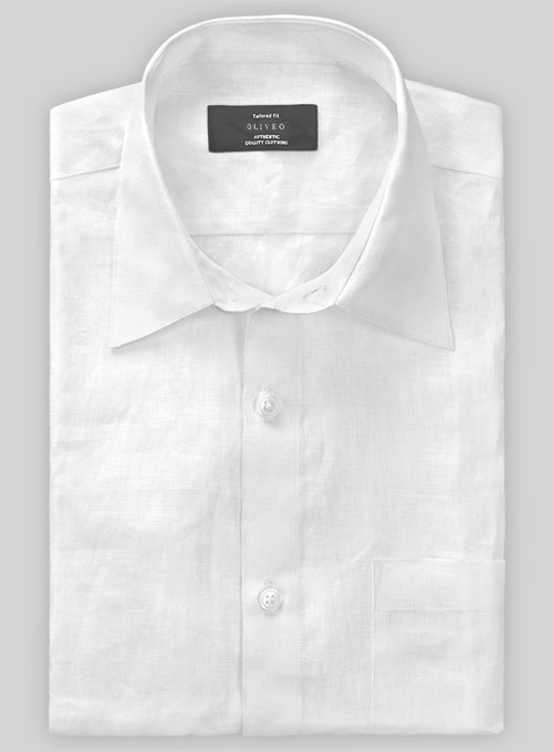 Pure White Linen Shirt - Half Sleeves - Click Image to Close