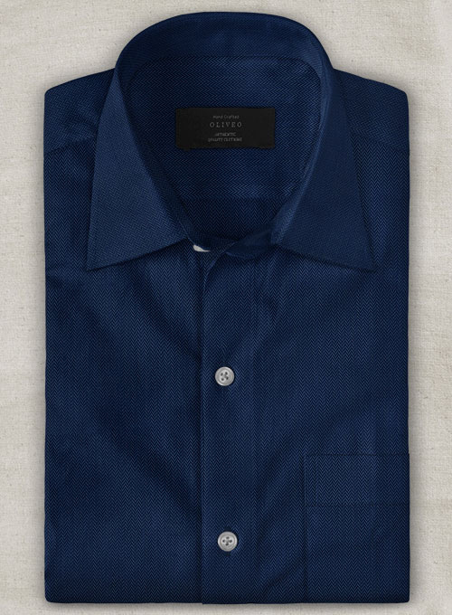 Royal Blue Herringbone Cotton Shirt - Half Sleeves