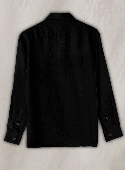 Safari Pure Black Linen Overshirt - Full Sleeves