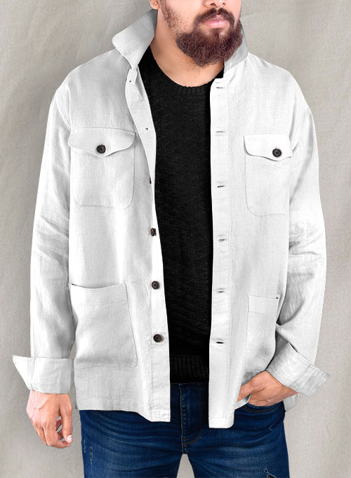 Safari Pure White Linen Overshirt - Full Sleeves - Click Image to Close