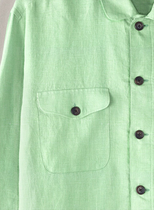 Safari Pure Linen Ocean Green Overshirt - Full Sleeves