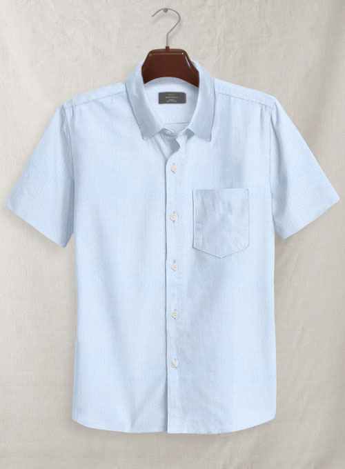 Sky Blue Herringbone Cotton Shirt - Half Sleeves