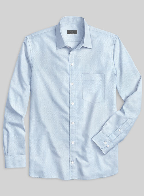 Sky Blue Herringbone Cotton Shirt - Click Image to Close