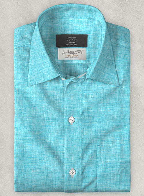 Solbiati Robin Blue Linen Shirt - Half Sleeves