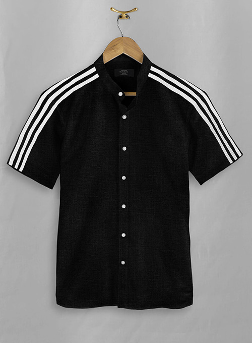 Stripy Black and White Linen Shirt - Half Sleeves