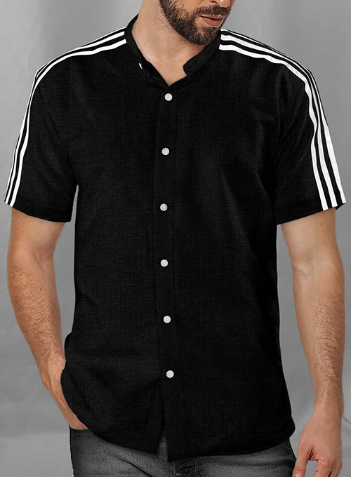 Stripy Black and White Linen Shirt - Half Sleeves