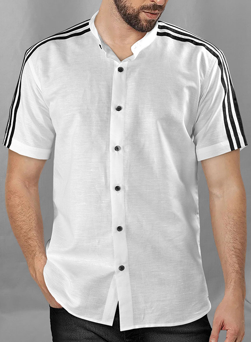 Stripy White and Black Linen Shirt  - Half Sleeves