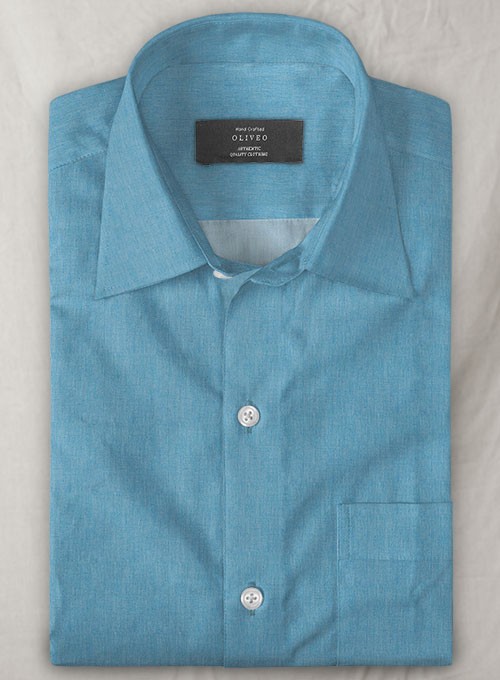 Turkish Blue Luxury Twill Shirt - Half Sleeves - Click Image to Close