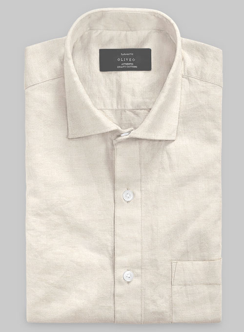 Washed Beige Cotton Linen Shirt - Click Image to Close