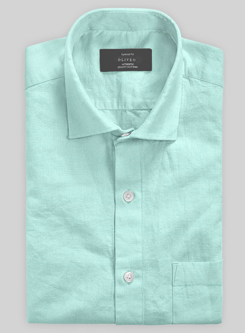 Washed Light Blue Cotton Linen Shirt