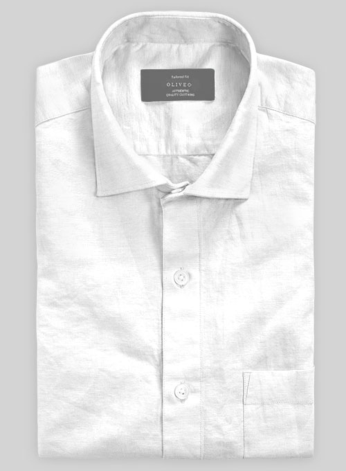Washed White Cotton Linen Shirt - Click Image to Close