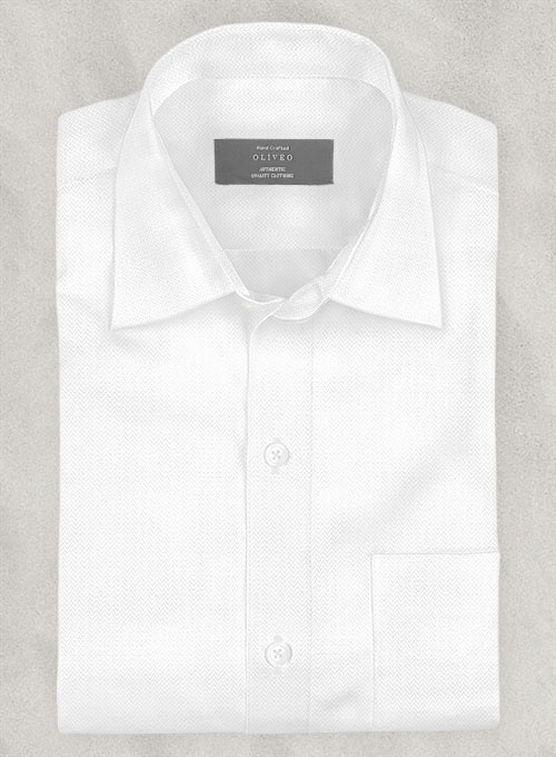 White Herringbone Cotton Shirt - Half Sleeves - Click Image to Close