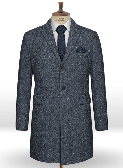 Arc Blue Herringbone Flecks Donegal Tweed Overcoat