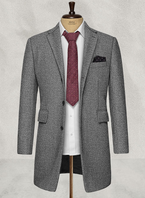 Basket Weave Gray Tweed Overcoat