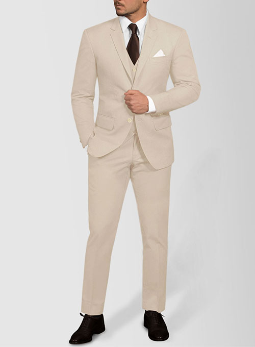 Beige Cotton Power Stretch Chino Suit - Click Image to Close