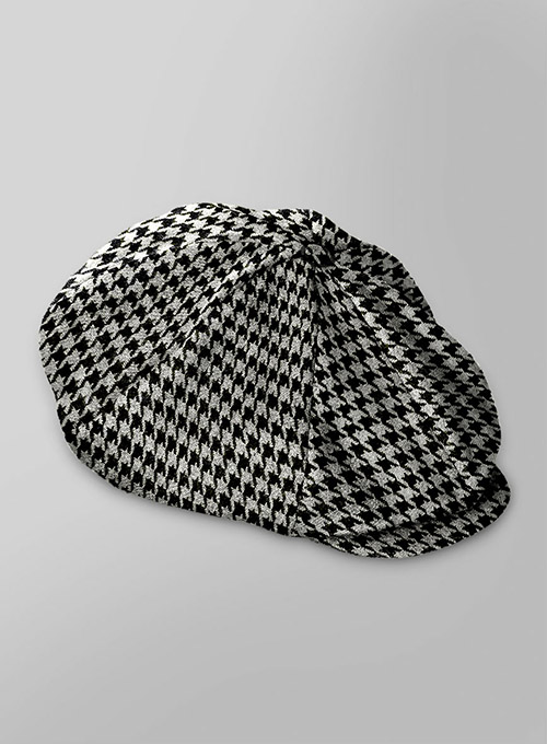 Big Houndstooth BW Tweed Newsboy Cap - Click Image to Close