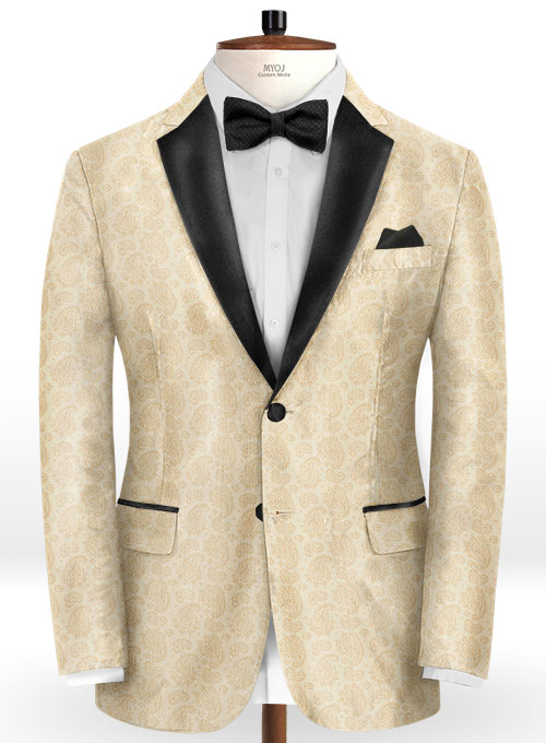 Big Paisley Beige Wool Tuxedo Suit
