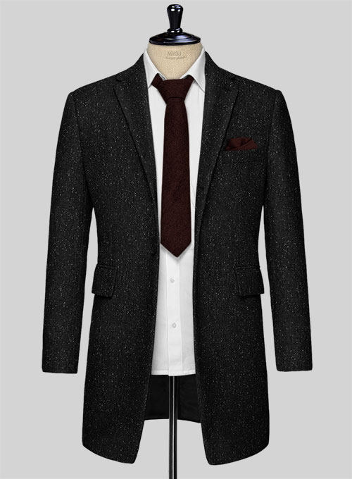 Black Flecks Donegal Tweed Overcoat - Click Image to Close