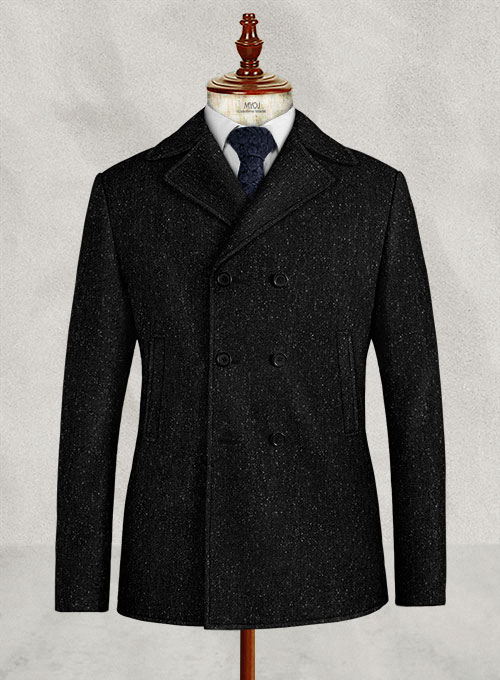 Black Flecks Donegal Tweed Pea Coat