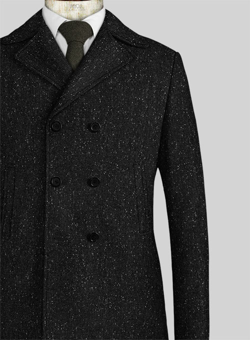 Black Flecks Donegal Tweed Pea Coat - Click Image to Close