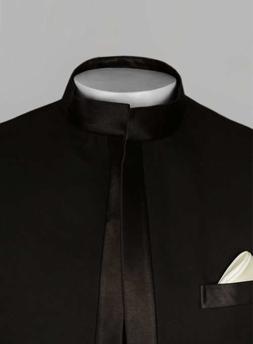 Black Terry Rayon Nehru Tuxedo Jacket - Click Image to Close