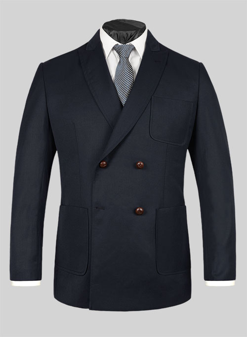 Blue Merino Wool Double Breasted Style Jacket