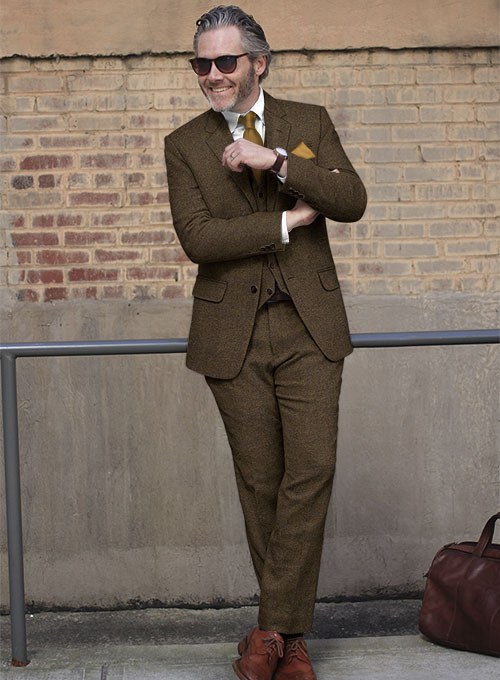 Bottle Brown Herringbone Tweed Suit