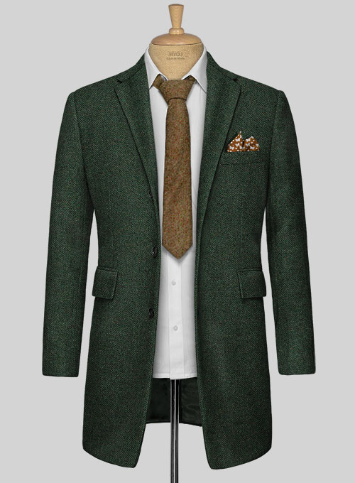 Bottle Green Herringbone Tweed Overcoat - Click Image to Close