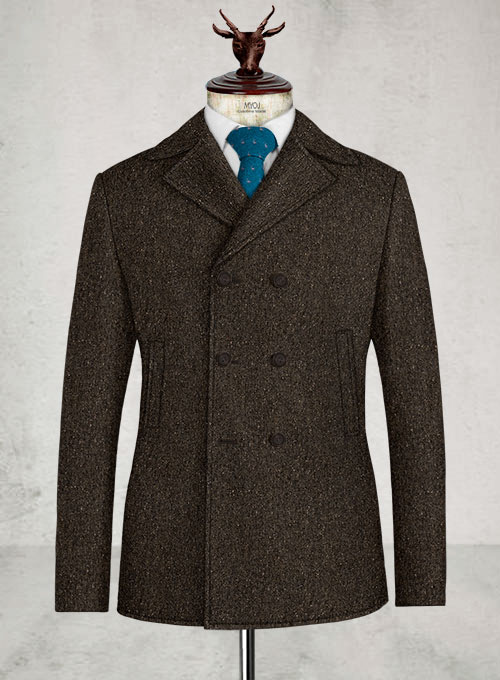 Brown Flecks Donegal Tweed Pea Coat