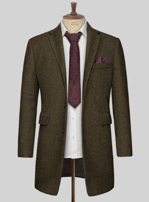 Bottle Brown Herringbone Tweed Overcoat