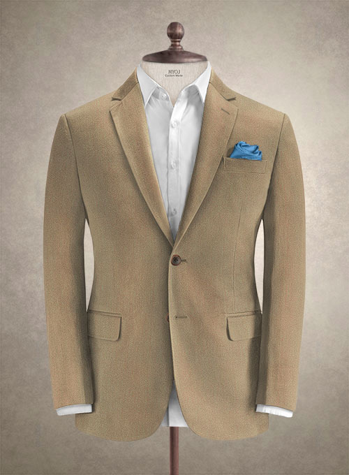 Caccioppoli Herringbone Solar Tan Cotton Suit - Click Image to Close