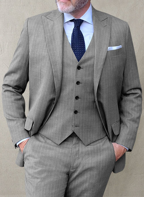 Chalkstripe Wool Light Gray Suit - Click Image to Close