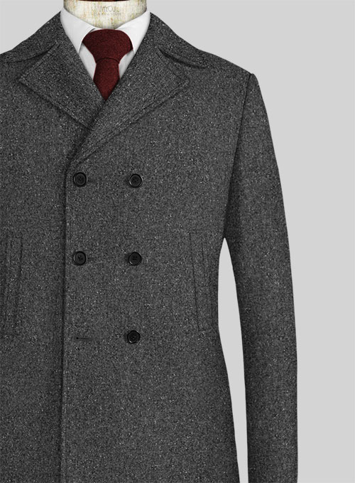 Charcoal Flecks Donegal Tweed Pea Coat