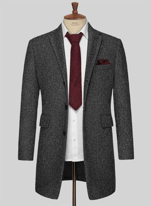 Charcoal Flecks Donegal Tweed Overcoat - Click Image to Close