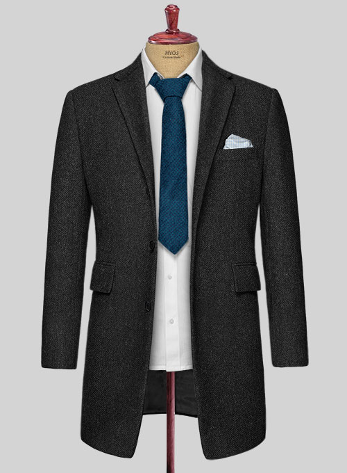 Charcoal Herringbone Tweed Overcoat - Click Image to Close