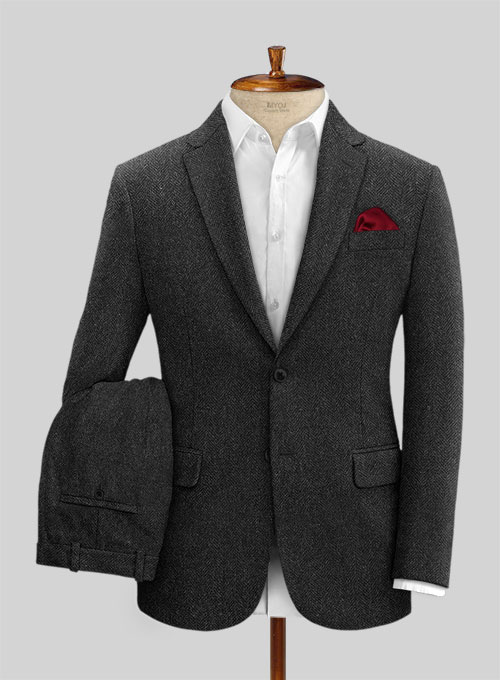 Charcoal Herringbone Tweed Suit : Made To Measure Custom Jeans For