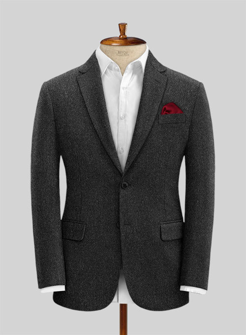 Charcoal Herringbone Tweed Suit - Click Image to Close