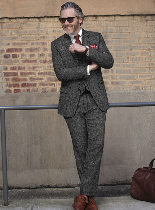 Charcoal Flecks Donegal Tweed Suit Made To Measure Custom Jeans