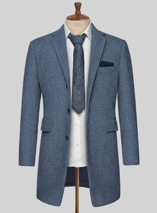 Classic Blue Denim Tweed Overcoat - Click Image to Close