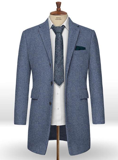 Classic Blue Denim Tweed Overcoat