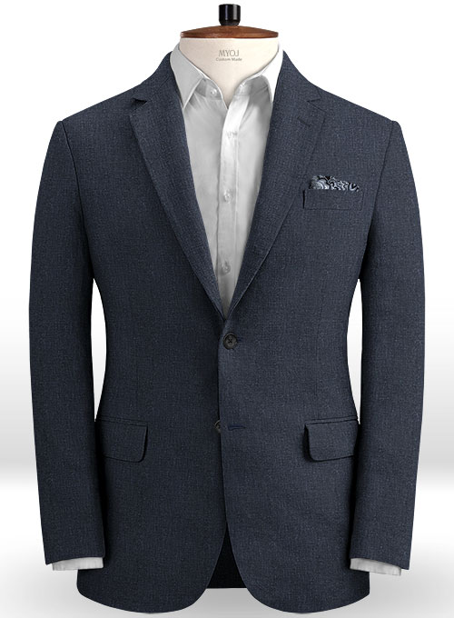 Dark Blue Pure Linen Suit - Click Image to Close