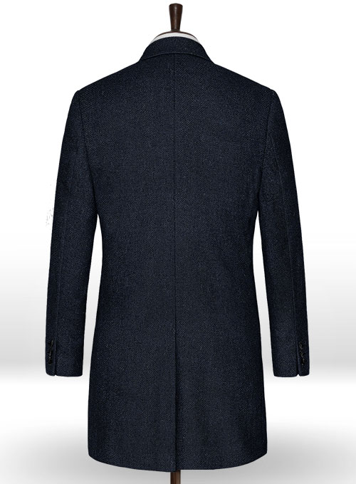 Deep Blue Herringbone Tweed Overcoat