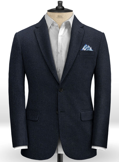 Deep Blue Herringbone Tweed Suit