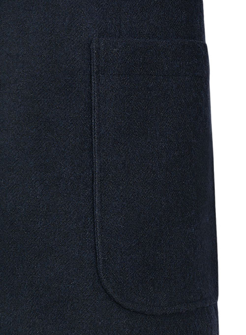 Deep Blue Herringbone Tweed Parker Style Sports Coat - Click Image to Close