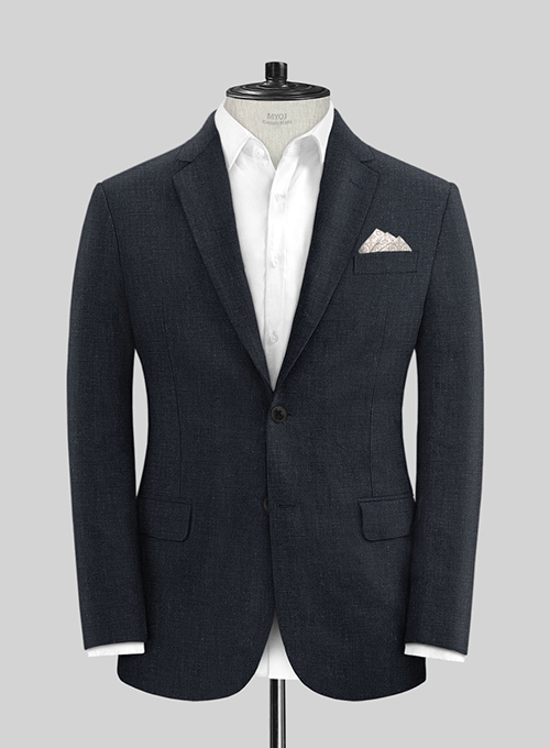 Dark Blue Pure Linen Suit - Click Image to Close