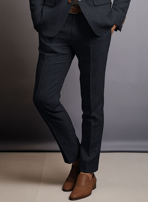 Dark Blue Pure Linen Suit - Click Image to Close