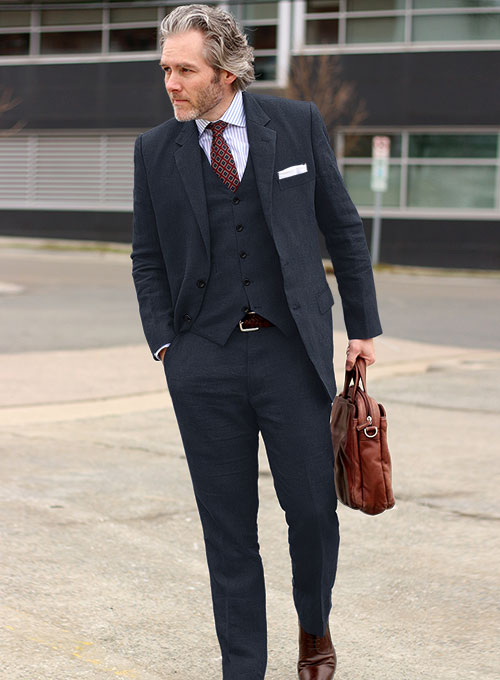 Dark Blue Pure Linen Suit