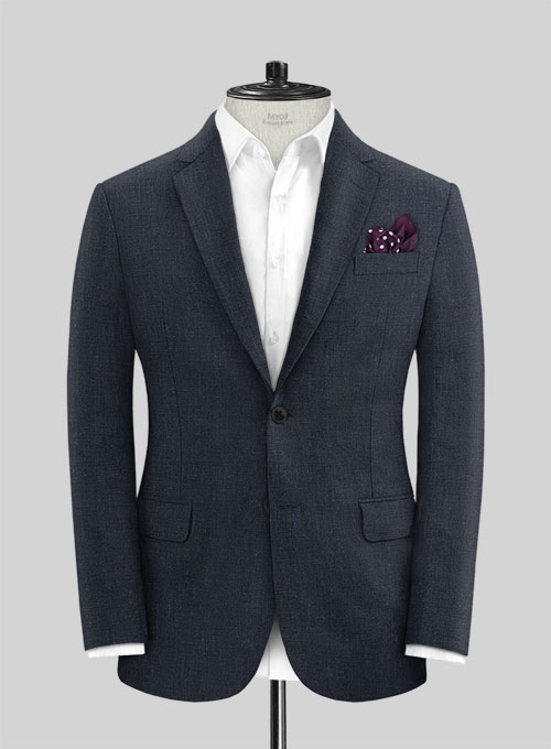 Dark Blue Pure Linen Suit - Click Image to Close