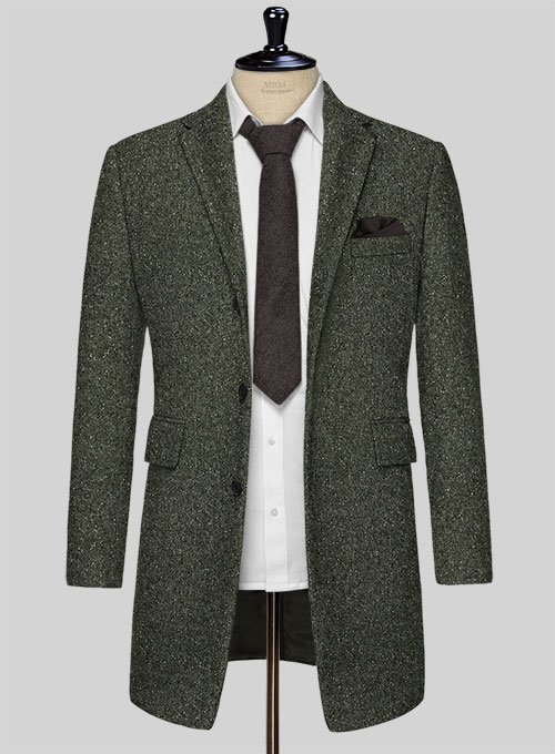 Dark Olive Flecks Donegal Tweed Overcoat