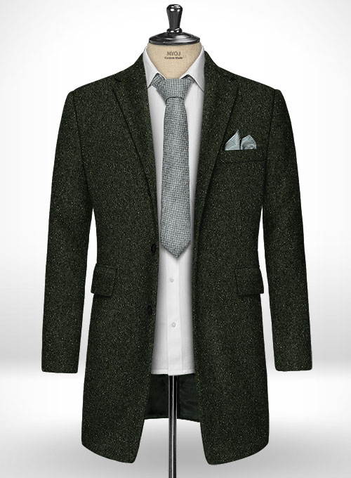 Dark Olive Flecks Donegal Tweed Overcoat